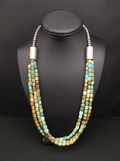 Southwestern 3-Strand Royston Green Turquoise Necklace | Sterling Silver | 26" | 1136
