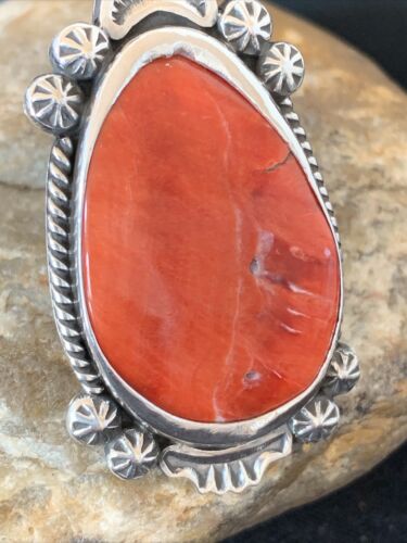 Southwestern Women's Navajo Red Spiny Oyster Ring | Sterling Silver | Sz 8.5 | 10204