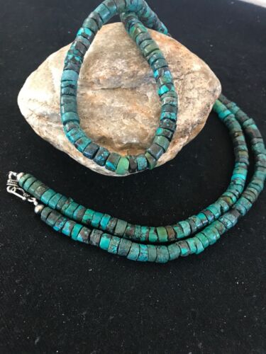 Navajo Turquoise Heishi Bead Necklace | 7mm | Sterling Silver | Authentic Native American Handmade | 31" | 3725