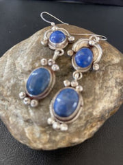 Native American Navajo Denim Lapis Dangle Earrings | Sterling Silver | 2" | 01681