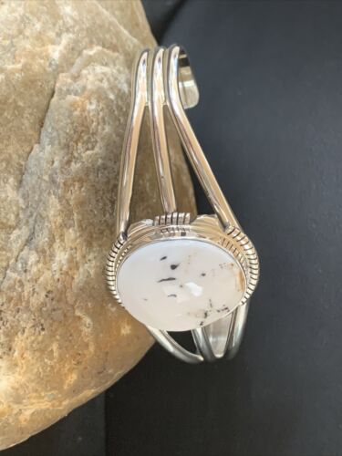 Navajo White Buffalo Turquoise Cuff Bracelet | Sterling Silver | Authentic Native American Handmade | 1388