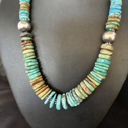 Navajo Blue Green Turquoise Bead Necklace | Sterling Silver | Authentic Native American | 20" | 14243