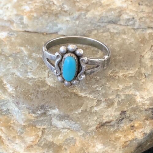 Southwestern Old Pawn Navajo Blue Turquoise Ring | Sterling Silver | Sz 5.5 | 10774