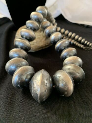Navajo Handmade Stamped Sterling Silver Graduated Necklace | Native American | 30"| 221