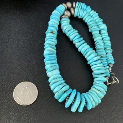 Navajo Blue Graduated Turquoise Necklace | Sterling Silver | Authentic Native American | 21" | 13975