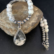 Men's Navajo White Buffalo Turquoise Pendant Necklace | Sterling Silver | Authentic Native American Handmade | 13833