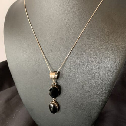 Navajo Black Onyx Inlay Pendant | Sterling Silver | Authentic Native American Handmade | 12933