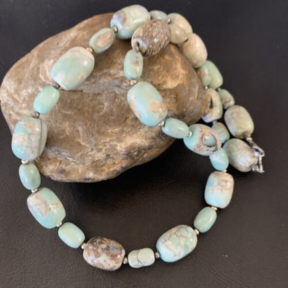 Navajo Blue Turquoise Bead Necklace | Sterling Silver | 20" | Authentic Native American Handmade | 12965
