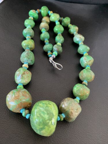 Authentic Navajo Chunky Blue-Green Turquoise Necklace | Sterling Silver | Native American Jewelry | 22"
