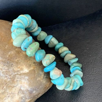 Men's Women's Stretch Bracelet | Blue Green Turquoise Stone | 7" | 11824