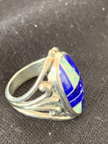 Native American Navajo Lapis & Opal Inlay Ring | Sterling Silver | Sz 7 | 1484