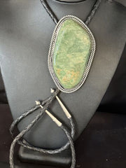Men's Green Royston Turquoise Bolo Tie | 4" | Sterling Silver | Navajo | Authentic Native American Handmade | 14521