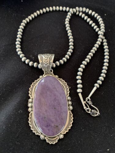 Southwestern Navajo Pearls Necklace | Sterling Silver Charoite Pendant | Authentic Native American Handmade | 1280