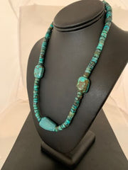 Navajo Turquoise Nugget Heishi Bead Necklace | Sterling Silver | Authentic Native American Handmade | 21" | 4654