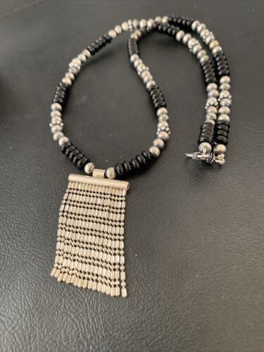 Women's Black Onyx Sterling Silver Pendant Necklace | Southwestern Jewelry | 18" | 02148