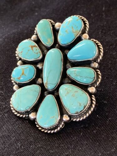 Navajo Blue Royston Turquoise Cluster Ring | Authentic Native American Sterling Silver | Multi-Stone | Sz 7 | 1660
