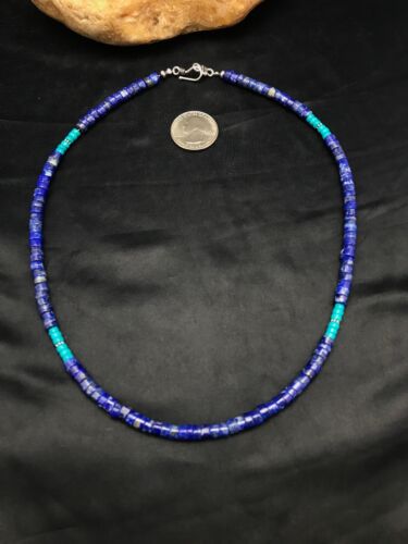 Navajo Lapis & Turquoise Beads Necklace | Sterling Silver | 19" | Authentic Native American Handmade | 3218