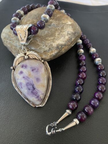 Navajo Purple Sugilite & Amethyst Pendant Necklace | Sterling Silver | Authentic Native American Handmade | 1756