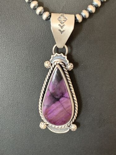 Navajo Purple Sugilite Pendant with Pearls | Sterling Silver Necklace | Authentic Native American Handmade | 4928