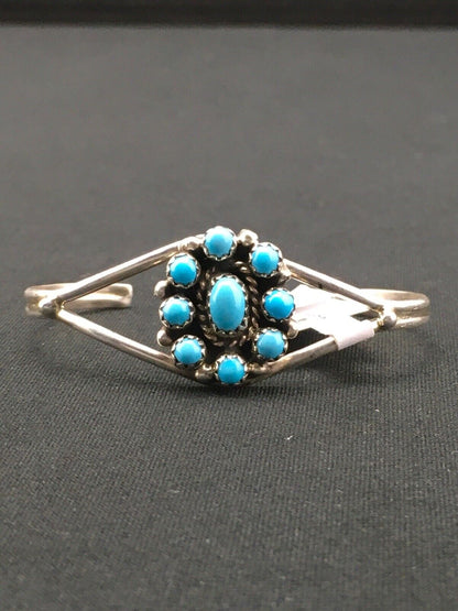 Navajo Blue Turquoise Cluster Bracelet | Sterling Silver | Authentic Native American Handmade | 4" | 4462