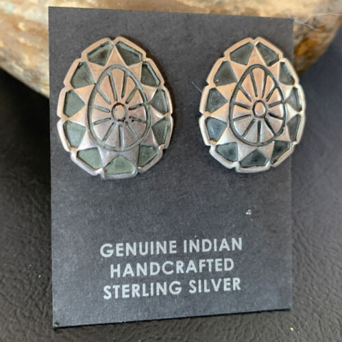Southwestern Sterling Silver Oval Stud Earrings | 1" | Authentic Native American Handmade | 13001