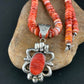 Navajo Red Spiny Oyster Pendant Necklace | Sterling Silver | Authentic Native American Handmade | 4783