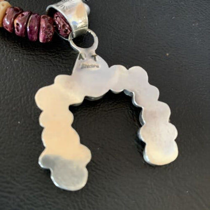 Navajo Sterling Silver Necklace | Purple Spiny Oyster Cluster Naja Pendant | 13146 - Masha USA