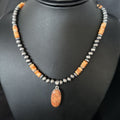 Navajo Orange Spiny Oyster Pendant Necklace | Sterling Silver Naja | Authentic Native American Handmade | 14301