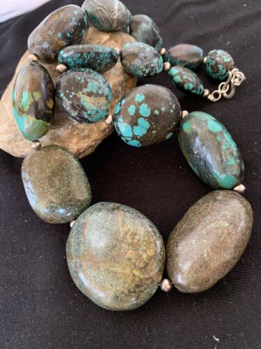 Navajo Graduated Sterling Silver Natural Blue Nugget Turquoise Necklace | Authentic Native American | 23" | 621