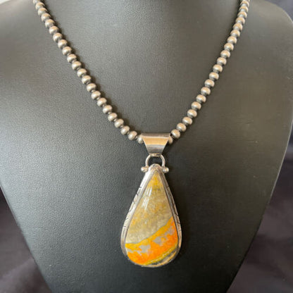 Navajo Pearls Sterling Silver Bumblebee Jasper Pendant Necklace | 18" | Handmade Jewelry | 10553