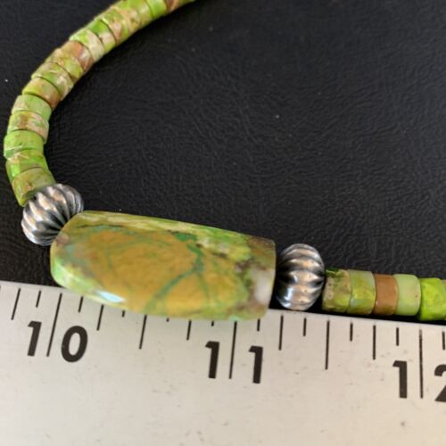 Navajo Green Gaspeite Turquoise Pendant | Sterling Silver | Authentic Native American Handmade | 13942