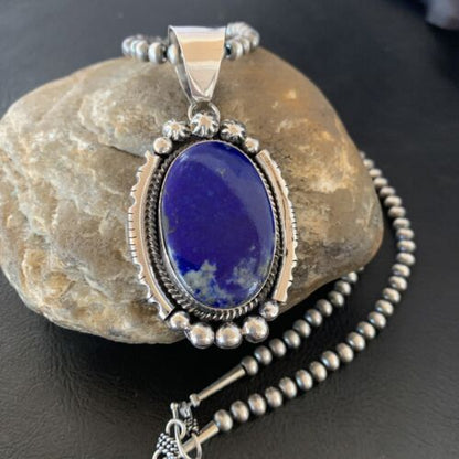 Native American Navajo Blue Lapis Pendant Necklace | Sterling Silver | Authentic Handmade | 11679 - Masha USA