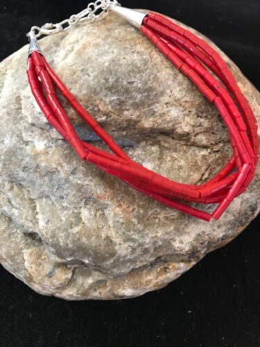 Navajo Red Stabilized Coral Liquid Heishi Sterling Bracelet | 5-Strand | 7" | 13607