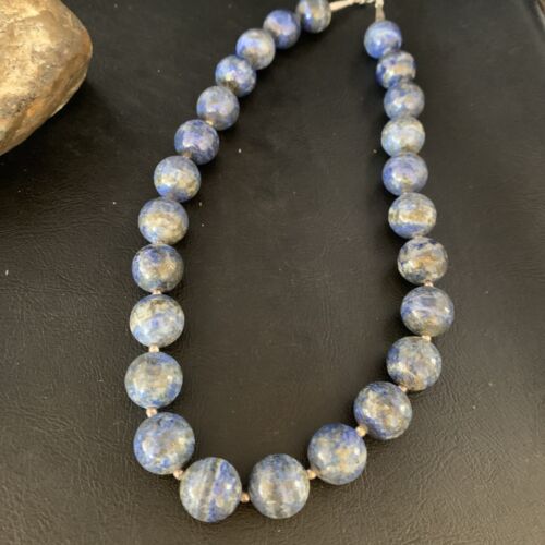 Native American Women's Blue Denim Lapis Beads Necklace | 16mm | Sterling Silver | 19" | 13970