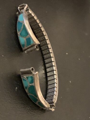 Navajo Sterling Silver Watch Tips | Old Pawn Blue Turquoise Inlay | Authentic Native American Jewelry | 1443