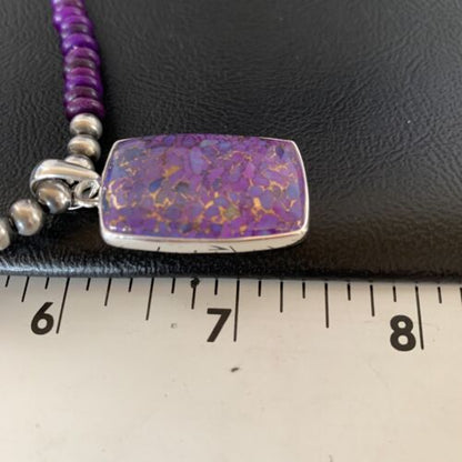 Navajo Pearls Purple Sugilite Mojave Turquoise Necklace | Sterling Silver | Native American Handmade | 13301