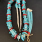 Native American Santo Domingo Blue Turquoise Red Coral Nugget Bead Jacla Necklace | 34" | 13197