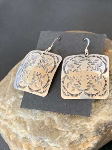 Native American Women's Dangle Earrings | Navajo Sterling Silver Stamped Handmade | 1658
