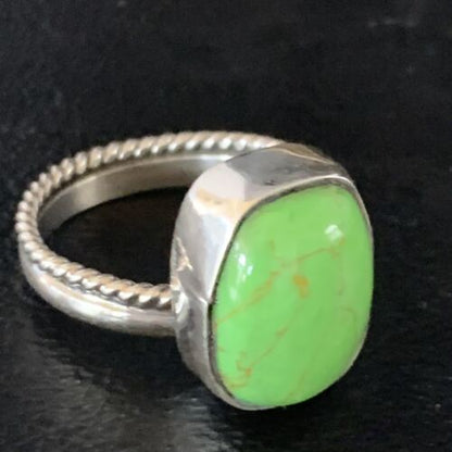 Navajo Green Gaspeite Ring | Sterling Silver | Sz 7.5 | Authentic Native American Handmade | 13535