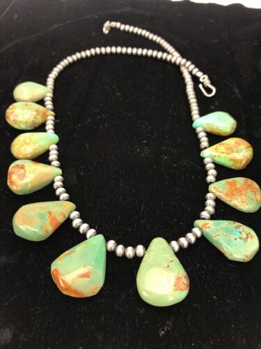 Navajo Pearls Royston Turquoise Necklace | Sterling Silver | Teardrop | Native American | S427 - Masha USA