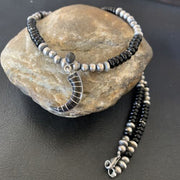 Navajo Inlay Pendant | Sterling Silver Black Onyx Necklace | Authentic Native American Handmade | 12281
