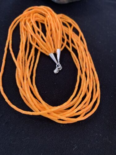 Stabilized Orange Spiny Oyster Heishi Necklace | 10 Strand | Sterling Silver | Authentic Native American Handmade | 619