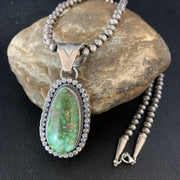 Men's Green Sonoran Gold Turquoise Pendant Necklace | Navajo Sterling Silver | Authentic Native American | 14006