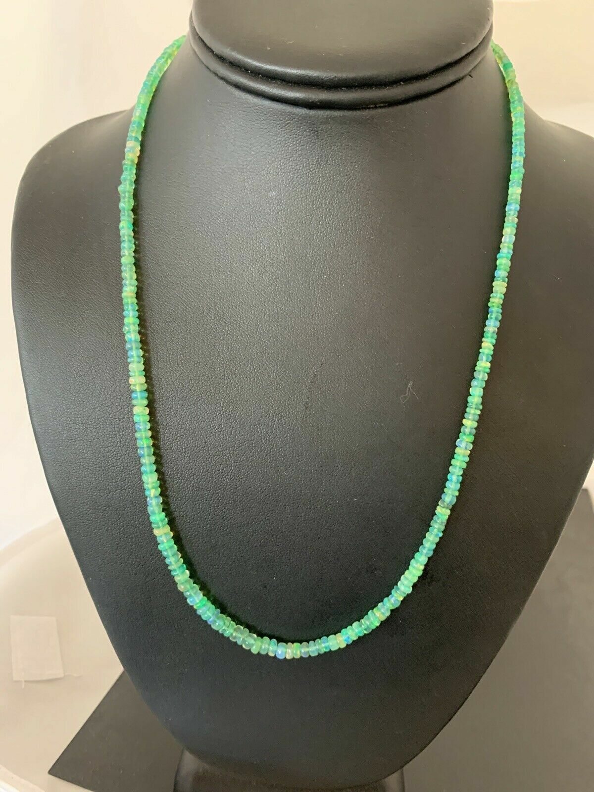 Southwestern Women's Necklace | Sterling Silver | Green Fire Faux Opal Beads | 18" | 00182