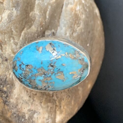 Navajo Blue Turquoise Adjustable Ring | Sterling Silver | Sz 8.5 | Authentic Native American Handmade | 14035