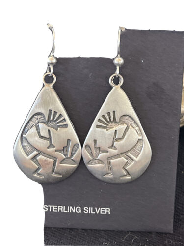 Handmade Sterling Silver Kokopelli Dangle Earrings | Authentic Native American Hopi Design | 01502 - Masha USA