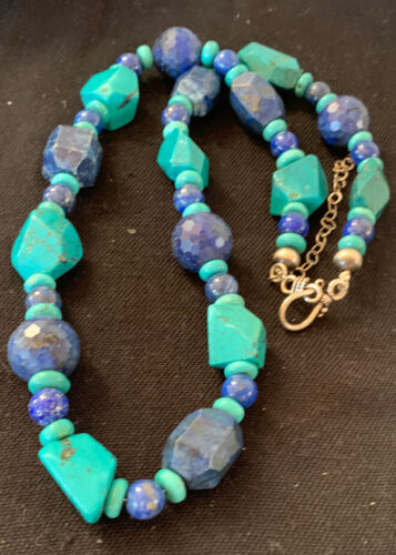 Native American Navajo Lapis & Turquoise Necklace | Sterling Silver | 21" | 00256