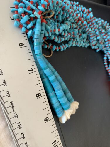 Southwestern Santo Domingo Red Coral Blue Turquoise Necklace | 10 Strand | 40" | 12046