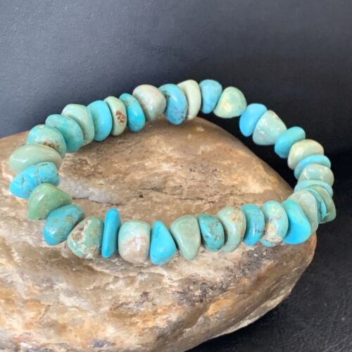 Men's Women's Stretch Bracelet | Blue Green Turquoise Stone | 7" | 11824