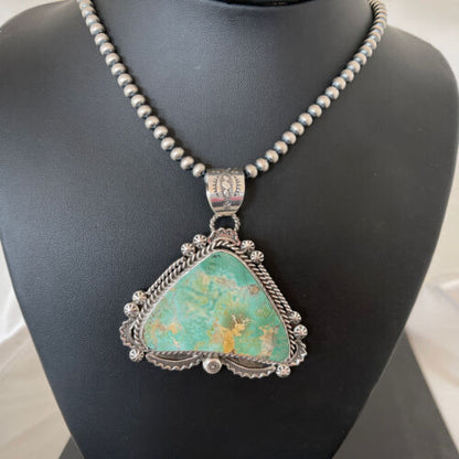 Navajo Royston Turquoise Pendant Necklace | Sterling Silver | Authentic Native American Handmade | 1368